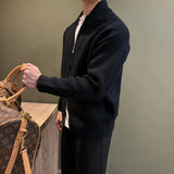 Japanese Stand Collar Men Cardigan Jacket Light Luxury Trendy Knitted Zip-up Long Sleeve Sweater Coat Premium Quality Knitwear