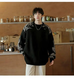 Korean street style men and women trendy personality contrasting color round neck sweater couple winter loose casual knitted top