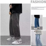 Men Straight-leg Men Jeans Male Baggy Streetwear Wide Leg Denim Pants Hip Hop Style Washed Jeans with Pockets Classic Straight