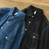 100% Cotton Japan Fashion Style Washed Denim Shirts for Men Spring Autumn Long Sleeve Casual Workwear Youth Cityboy Tops Coats