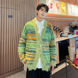 Winter Irregular Knitted Sweaters Man Loose Stripe Cardigan Color Block  Oversized Sweater Woman Y2K Harajuku Knit Coats Tops