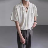 Summer Men's Clothing Light Luxury Suit Neck Shirt Korean Striped Short Sleeve Button-down Retro Fashion Streetwear Leisure