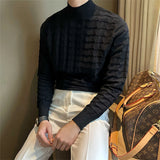 New Luxury Jacquard Men Sweater  Casual British Style Slim-fit Knitted Long Sleeve Pullover Fashion Leisure Basic Knitwear M-3XL