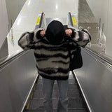 Plush Pullovers Men Autumn Winter Striped Fashion High Street Slouchy Loose Couples Knitted Sweater Y2k Harajuku Warm Outwear