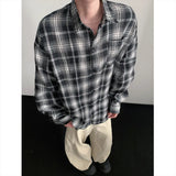 Black Long Sleeved Shirt Men Retro Plaid Shirt Men Japanese Streetwear Loose Casual Shirt Mens Fashion Shirts Plus Size 5XL