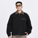 new Men's Canvas Jackets Novel design Color contrast Lapel Collar Single-breasted Jacket for Male Spring Clothing Tops coat