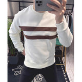 Men's Clothing Trendy Striped Simple Casual All Match Sweatshirt Y2K Autumn Round Neck Long Sleeve Loose Cotton Pullover Hoodie