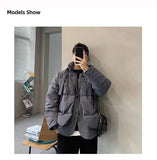 Korean street trend men and women retro personality fake two piece design couple winter loose thick casual jacket top harajuku