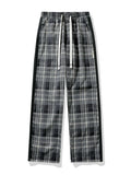 Men's Fashion Plaid Casual Pants Baggy Straight High Street Trousers Elastic Waist Drawstring Classic Male Clothing Trendy Brand