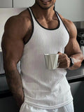Men's Quick-drying Elastic Fitness Wear Gym Running Slim Vertical Stripes Sleeveless Fashion Summer New