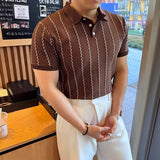 New Slim Men Polo Shirt Leisure Luxury High Quality Knit Tops Business T-shirt Fashion Breathable Buttoned Short Sleeve Knitwear