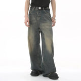 Summer Men's Denim Pants Old Blue Washed Male Jeans Straight Casual Menwear Loose Wide Leg Trousers New Fashion 
