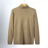New Korean Fashion Men Sweater Light Luxury Trendy Turtleneck Knit Solid Color Pullover Leisure Retro Long Sleeve Basic Knitwear