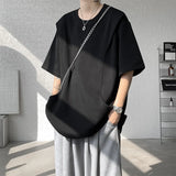 t shirt Men Loose Fit Crew Neck T-Shirt Solid Streetwear Urban Casual Patchwork Design Trendy Hip Hop Tee man 2024 Fashion