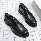 Men's leather shoes, Italian brand, versatile for business, formal wear, casual, high-quality brown, classic block shoes.
