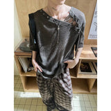 Street Punk Shirt Off-shoulder Hollow T-shirt American 2025 New High-end Style Fashionable Casual Loose Short Sleeves