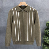 Men's Jersey Luxury Polo Neck Zipper Knit Sweater Casual Fashion Solid Color Long Sleeve Pullover Premium Quality Knitwear M-3XL
