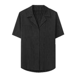 New Trend Men Cardigan Tops Textured Suit Collar Short Sleeve Shirts Leisure Jacquard Shirts for Man Luxury Style Premium Blouse