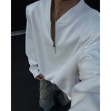 Spring Long Sleeved T-shirt Men Black White Casual Zipper T Shirt Men Streetwear Korean Loose Shoulder Pad T Shirt Mens Top