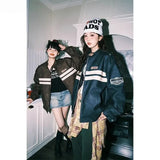 American Retro Striped Coat Contrasting Color Spliced Leather Jacket Japanese Spring Couple Racing Style Leather Jacket Chic