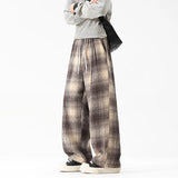 Autumn Thick Pants Men Warm Fashion Retro Plaid Pants Men Japanese Streetwear Loose Wide Leg Pants Men Vintage Trousers M-3XL