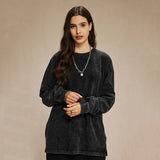 Spring New Trendy Batik Wash Long Sleeve T-shirt Men's Wear Round Collar Pullover Couple Top Vintage Tees Solid Color