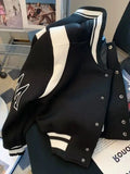 American Fashion High-end Baseball Uniform Embroidered Letters Black White Color-blocking Niche Fat Girl Cardigan Top Coat Chic