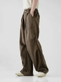 Pleated Brushed Pants Men Hip Hop Korean Wide Leg Trousers Male High Waist Oversize Casual Streetwear Vintage Autumn
