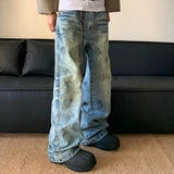Splash Ink Jeans Men Baggy Wide Leg Jeans American High Street Washed Stretch Soft Straight Denim Cargo Pants Trousers Male