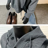 Mens Knitted Hooded Sweaters Solid Color cardigan Casual Pullover Autumn Comfortable Buttons V-neck Loose Lazy Sweater 4 Colors