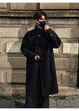 New 2025 Autumn Winter Men Imitation Wool Overcoat Stand Collar Mid Long Single Breasted Windproof Warm Coat Fashion Outerwear