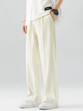 New Summer Casual Pants Men Breathable Polyester Korean Fashion Semi-Wide Banded Waist Slacks Straight Loose Drape Trousers