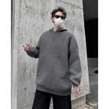 Autumn Winter Hooded Solid Color Sweater Men Loose Casual Oversize Mens Knitted Lazy Sweatshirt Unisex Casual Pullover 2XL-M