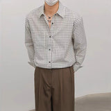 New Fashion Men's Clothing Light Luxury Casual Textured Plaid Shirts Business Leisure Contrast Color Long Sleeve Cardigan Tops