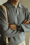 New American Chic Men Polo Sweater Luxury Trendy Business V Neck Knit Solid Color Pullover Leisure Slim-fit Long Sleeve Knitwear