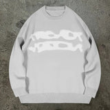 New American Trendy Men Sweater High Street Graffiti Printed Knit O Neck Long Sleeve Pullover Casual Loose High Street Knitwear