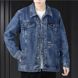 Men's Denim Jacket Button Autumn Blue Male Jean Coats Outwear Stylish Winter Oversize Trendy Large Size Cowboy Y2k Xl
