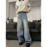 Men wear Loose Wide Leg Trousers Unisex low-rise jeans Men's Denim Pants Old Blue Washed Male Jeans Straight Patchwork mop pants
