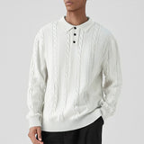 New Men American Retro Polo Neck Sweater Luxury Knit Long Sleeve Pullover Casual Solid Color Streetwear Jacquard Knitwear M-3XL