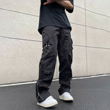 Retro American High Street Solid Loose Overalls Straight Casual Pants Fashion Trend Couples Straight Casual Functional Trousers