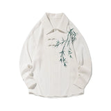 Plus Size 5XL-M Fashion Button Embroidered Ethnic Style Shirt Long Sleeve Loose Casual Traditional Chinese Clothing for Men