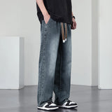 Summer Lyocell fabric Wide Leg Washing Jean Flap Pockets Lightweight Cargo Pants Men Street Trousers Loose Casual Thin Pant Big