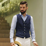 Simple Vintage Vest Summer Retro Men's Button Waistcoat Vest Grey Stylish Slim Casual Cotton Linen High-end Sleeveless Blazer