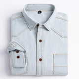New in shirt long-sleeve jean shirts for men single pocket Casual plain shirt Fashion korean social 100%cotton cowboy clothes