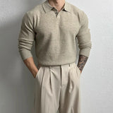 New Korean Fashion Men Polo Sweater Light Luxury Knitted Solid Color Long Sleeve Pullover Premium Quality Skin-friendly Knitwear