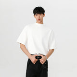 Black White Men's T shirt Cotton Short Sleeve Sports GYM Running Fitness T-shirts Tops For Man Mock neck Casual Tshirt