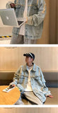 Men's Ripped Denim Jacket Autumn American Retro Washed Hip Hop Streetwear Cool Trendy Loose Casual Jacket Button Up Jeans Coat
