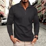 Men's Business Casual Polo Long Sleeve T-shirt spring and autumn Twill jacquard zipper polo shirt Comfortable and Breathable Top