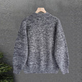 New Japanese Retro Men Sweater Light Luxury Knitted O Neck Grey Long Sleeve Pullover Casual Loose Premium Thickened Knitwear