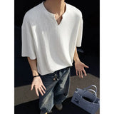 Summer Short Sleeved T-shirt Men Fashion Casual V-neck T Shirt Men Streetwear Korean Loose Pleated T Shirt Mens Top Plus Size